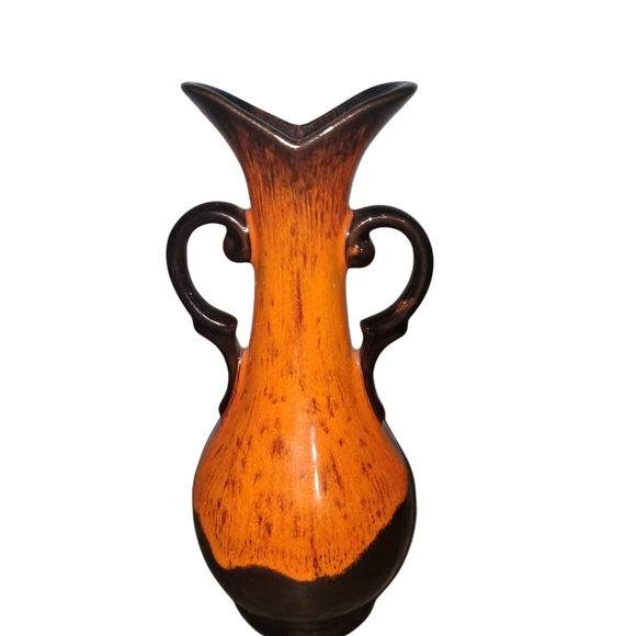 Vintage Canuck Pottery Orange and Black Drip Glaze Vase - Picture 2 of 7